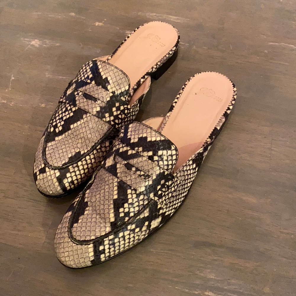 JCrew leather snake print mules - 7.5